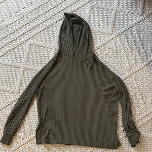 American Eagle Outfitters Dark Green Ribbed Hoodie
